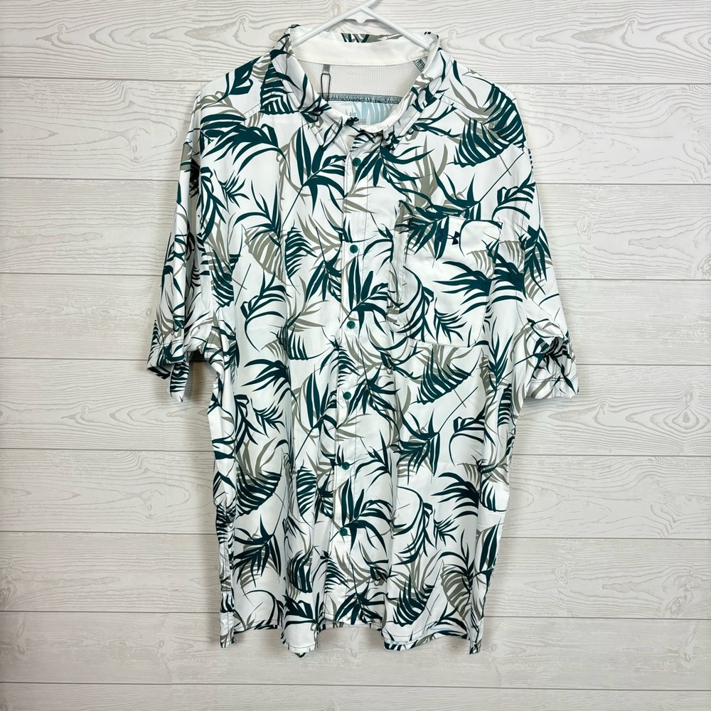 NWT UNDER ARMOUR DOCKSIDE SHORT SLEEVE WHITE GREEN BUTTON DOWN UPF 30 SIZE 3XL